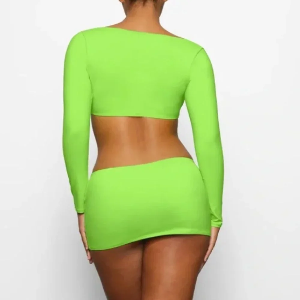 NWT SKIMS SIGNATURE SWIM LONG SLEEVE SHRUG TOP 3x NEON GREEN
